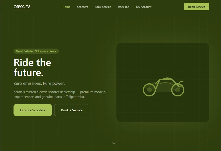 ORYX-EV electric scooter dealership homepage