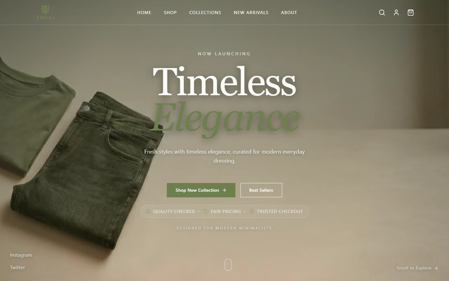 THAAJ fashion storefront homepage